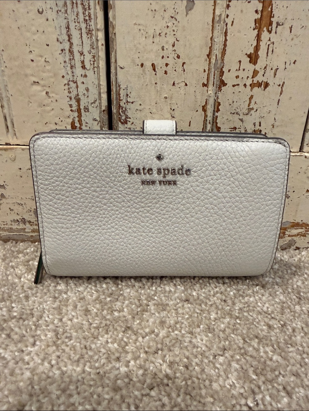kate spade pale blue Pebbled Leather Zip Wallet with Logo
